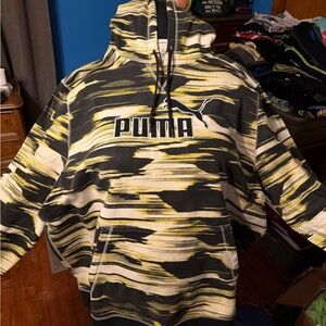 Puma Black Hoodie with Yellow Brushstroke Accents